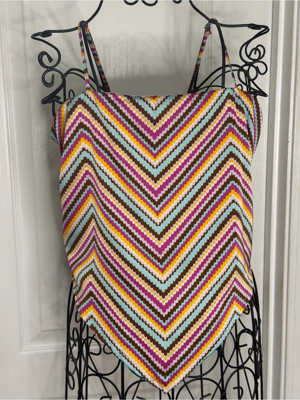 SO Chevron Stripe Handkerchief Crop Top in Purple, Pink, Yellow & Brown